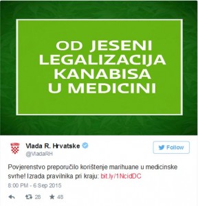 KORAK DO LIJEKA: Vlada RH na Twitteru: od jeseni legalizacija kanabisa u medicini